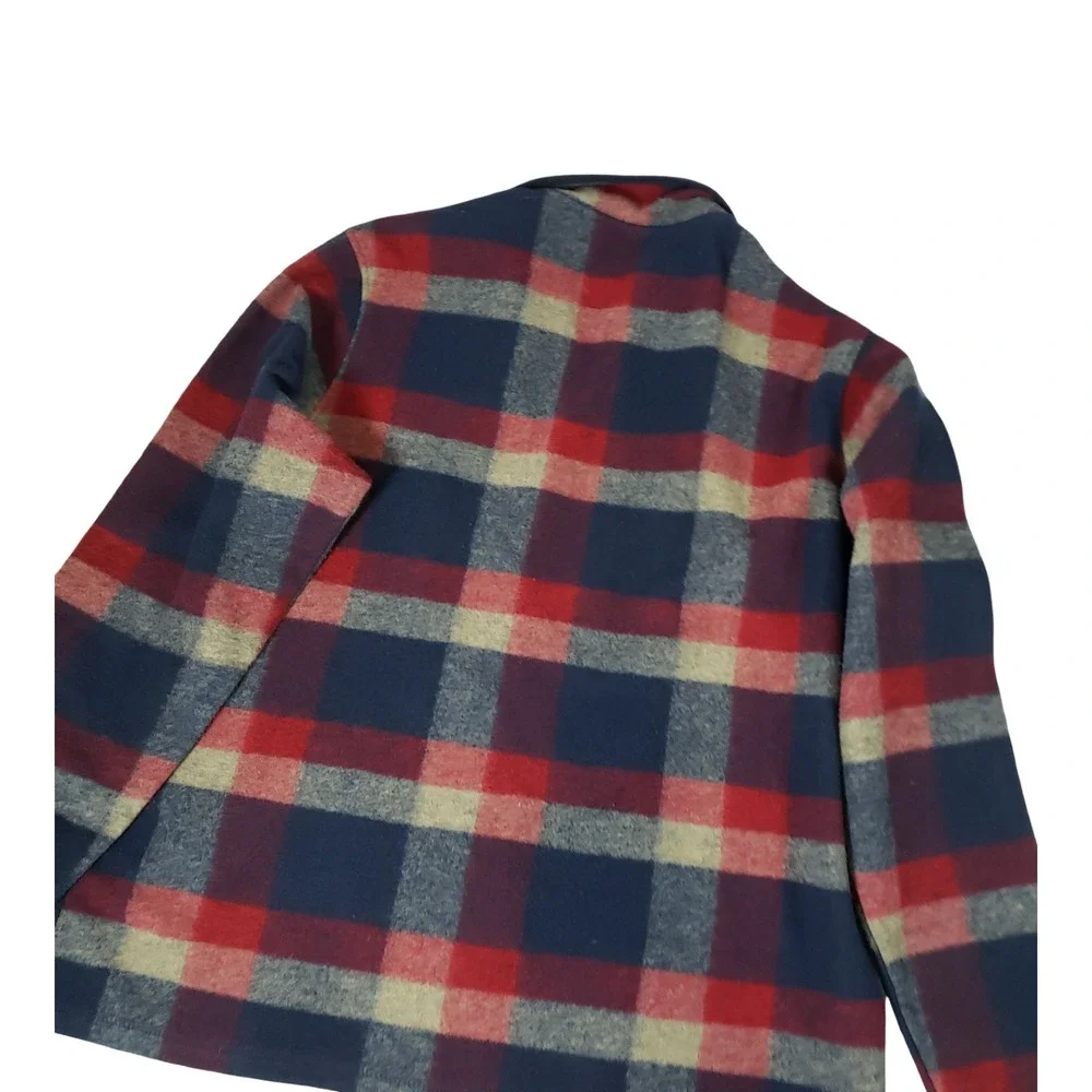 John Wayne Stock & Supply Mens XL Plaid Quarter Zip Fleece Pullover Navy Red
